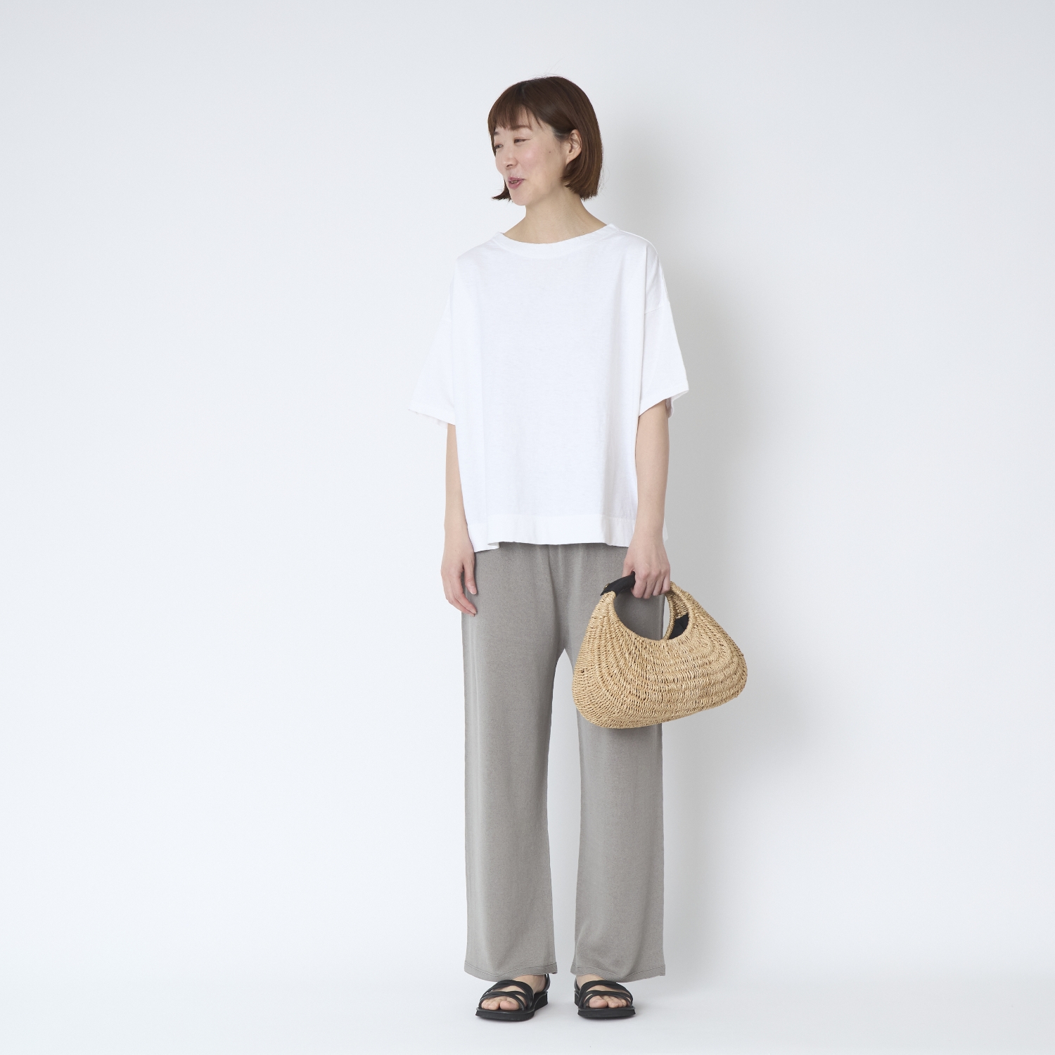 SAIFUKU/のびるニットパンツ ワイドタイプ　綿麻